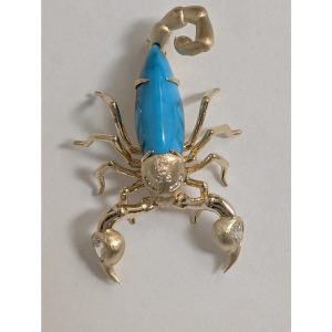 14K Yellow Gold Arizona Turquoise/Diamond Scorpion Brooch