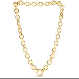 14K Gold Round Link Push Clasp Chain