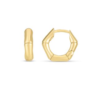 14K Bamboo Huggie Hoops