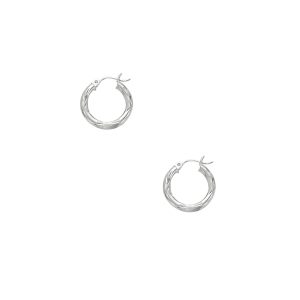 14K White Gold 3mm Diamond Cut & Polished Design Hoop Earring