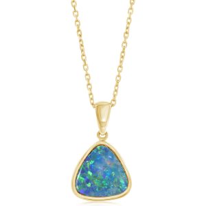 14K Yellow Gold Australian Opal Doublet Pendant