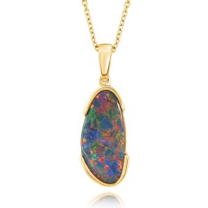 14K Yellow Gold Australian Opal Doublet Pendant