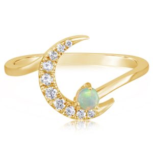 14K Yellow Gold Australian Opal/Diamond Moon Ring