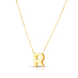 14K Gold Block Letter Initial R Necklace