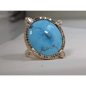 14K Yellow Gold Kazakhstan Turquoise Diamond Ring