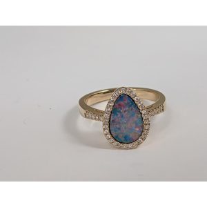 14K Yellow Gold Australian Opal Doublet/Diamond Ring