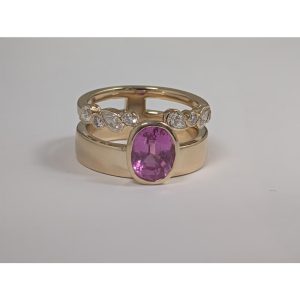 14K Yellow Gold Pink Sapphire/Diamond Ring