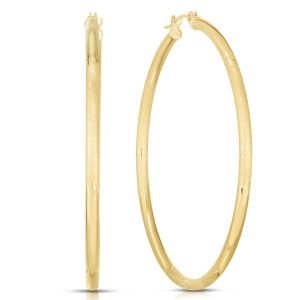 14K Yellow Gold 2mm Diamond Cut & Polished Design Hoop Earring