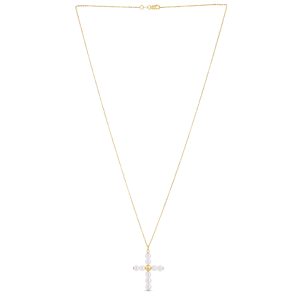 14K Gold Pearl Cross Pendant