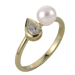 14KT Yellow Gold Akoya Pearl & LGD Ring