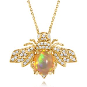 18K Yellow Gold Mexican Fire Opal/Diamond Bee Brooch/Pendant