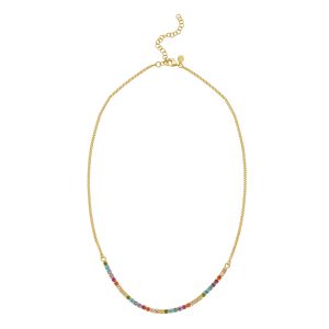 Gold Over Silver Rainbow CZ Necklace