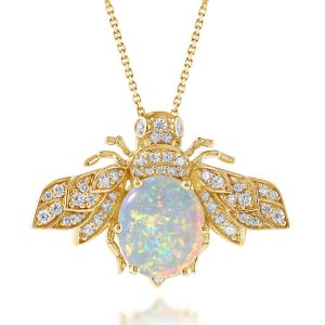 18K Yellow Gold Australian Opal/Diamond Bee Brooch/Pendant
