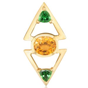 14K Yellow Gold Mandarin Garnet/Tsavorite Lapel Pin with Yellow Plated Post and Back