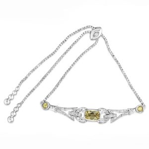 18K White Gold Yellow Sapphire/Diamond Bracelet with 14K White Gold Chain