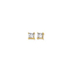 14K Gold 4mm Princess Cut CZ Stud Earring