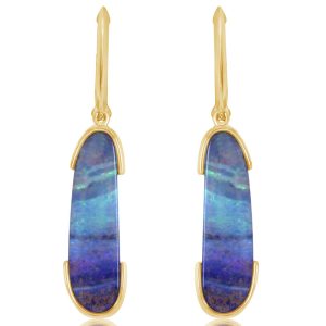 14K Yellow Gold Australian Boulder Opal Earrings