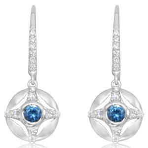 14K White Gold Blue Zircon/Diamond Earrings
