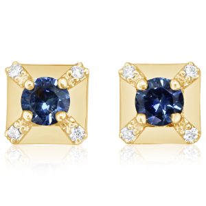 14K Yellow Gold Montana Sapphire/Diamond Earrings