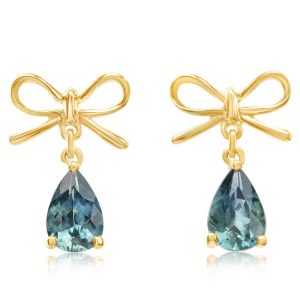 14K Yellow Gold Montana Sapphire Bow Earrings