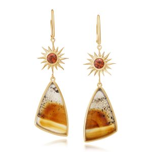 14K Yellow Gold Montana Agate/Orange Sapphire Sun Earrings