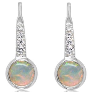 14K White Gold Australian Opal/Diamond Earrings