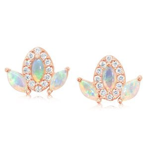 14K Rose Gold Australian Opal/Diamond Earrings