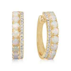 14K Yellow Gold Australian Opal/Diamond Earrings