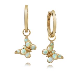 14K Yellow Gold Australian Opal Butterfly Earrings