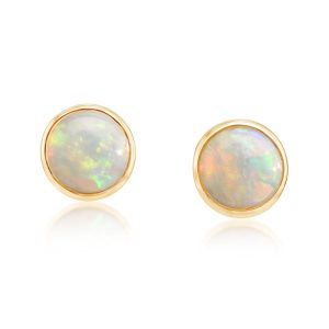 14K Yellow Gold 4mm Round Australian Opal Earrings