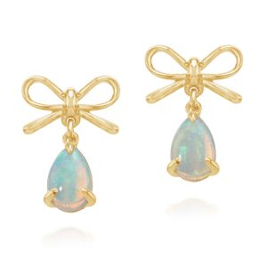 14K Yellow Gold Australian Opal Bow Earrings