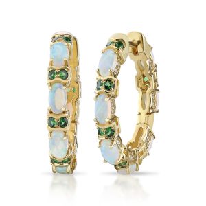 18K Yellow Gold Australian Opal/Tsavorite/Diamond Snake Earrings