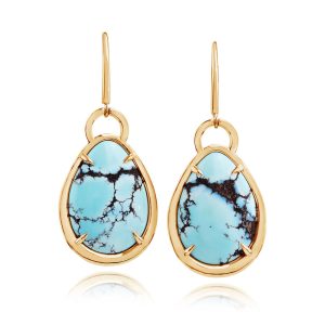 14K Yellow Gold Kazakhstan Turquoise Earrings