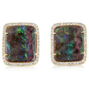 14K Yellow Gold Australian Boulder Opal/Diamond Earrings