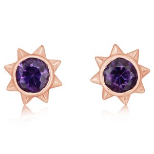 14K Rose Gold Amethyst Sun Earrings