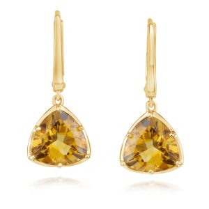 14K Yellow Gold 9mm Trillion Citrine Earrings