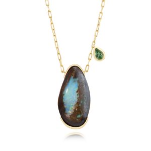 14K Yellow Gold Australian Boulder Opal/Mint Garnet/Neckpiece