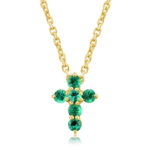 14K Yellow Gold Emerald Cross Neckpiece