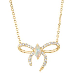 14K Yellow Gold Australian Opal/Diamond Bow Neckpiece