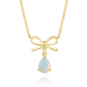 14K Yellow Gold Australian Opal Bow Neckpiece