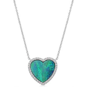 14K White Gold Australian Opal Doublet/Diamond Neckpiece
