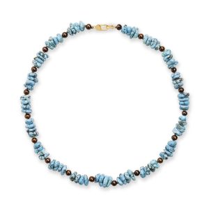 14K Yellow Gold Kazakhstan Turquoise/Cultured Chocolate Pearl Neckpiece