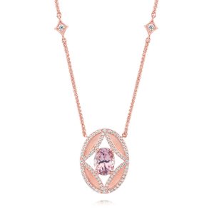 14K Rose Gold Lotus Garnet/Diamond Neckpiece
