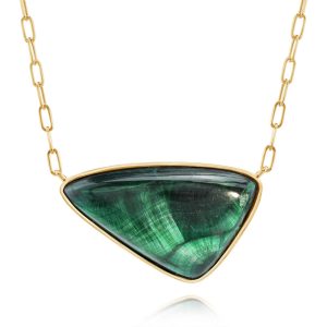 14K Yellow Gold Malachite Cabochon Neckpiece