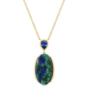 14K Yellow Gold Malachite Azurite/Ceylon Sapphire Neckpiece