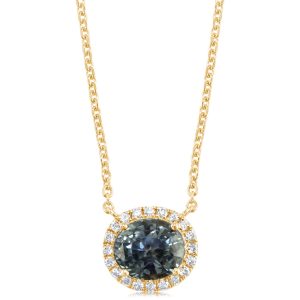 14K Yellow Gold Oval Montana Sapphire/Diamond Neckpiece