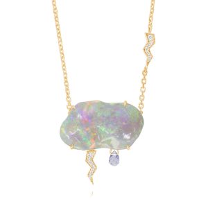 14K Yellow Gold Australian Black Opal Cloud Neckpiece