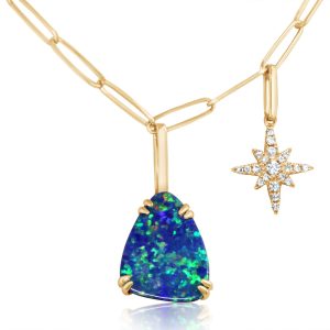 14K Yellow Gold Australian Opal Doublet/Diamond Neckpiece