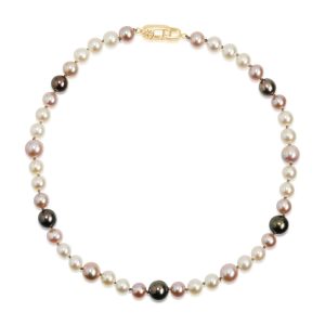 14K Yellow Gold Freshwater Wht Cultured/Lav Freshwater/Tahitian Pearl Choker Necklace