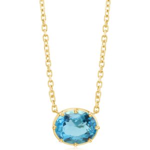 14K Yellow Gold 8x10 mm Oval Blue Topaz Neckpiece